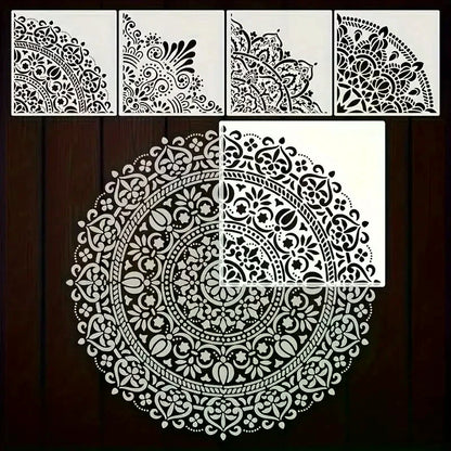 Decorative Mandala Stencils: Reusable PET Templates for Home Painting; Ideal for Wall, Floor, and Fabric Decor