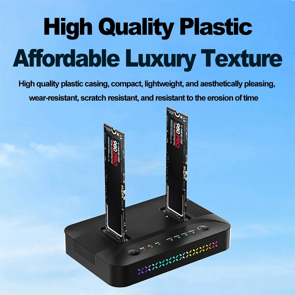 Dual Bays M.2 SSD Docking Station Type C USB 3.1 10Gbps M.2 NVME SATA NGFF Dual Protocol SSD Enclosure OFFline Disk Duplicator