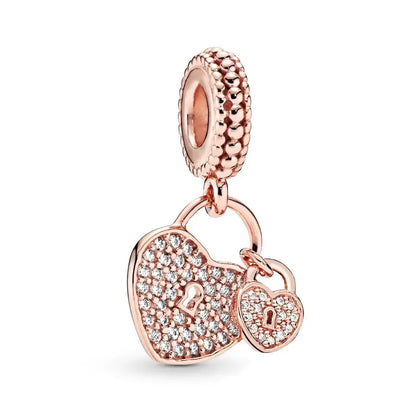 Rose Gold Plated Charms for Bracelet DIY Jewelry Making Heart Flower Strawberry Butterfly Paw Print CZ Pendant Beads Women Gift