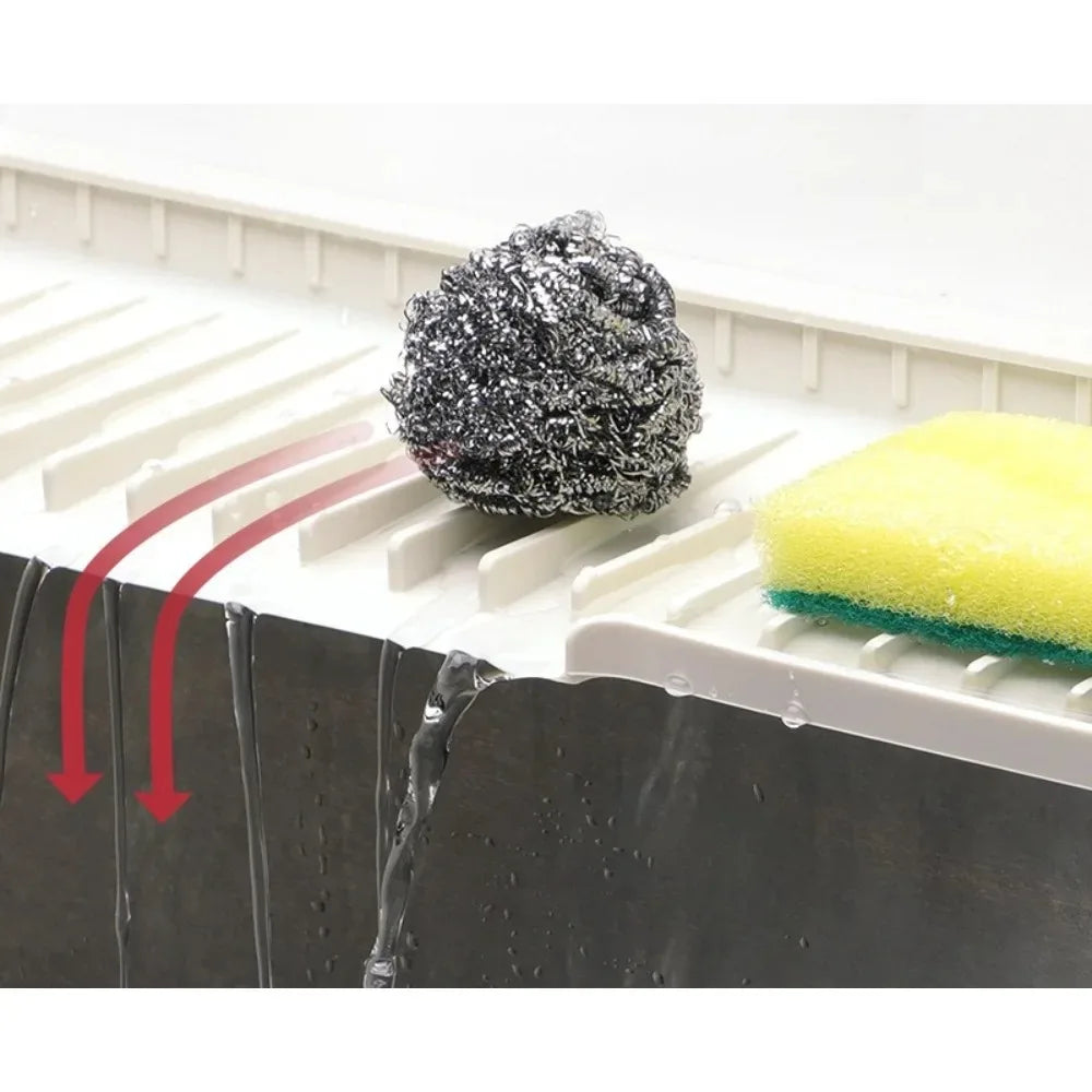 Silicone Sink Water Absorbent Tray Anti-slip Splash-proof Kitchen Sink Tea Cup Holder Kitchen Slope Sink Drain Pad Narrow Edge