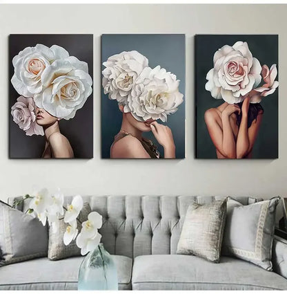Decorative Painting Living Room Home Decoration Flowers Feathers Woman Abstract Canvas Painting Wall Art Print Poster Picture