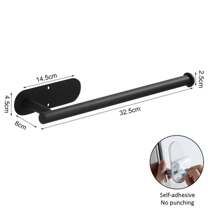 Stainless Steel Paper Towel Holder Under Cabinet Adhesive Toilet Roll Paper Holder Lengthen Tissue Hanger For Kitchen Bathroom