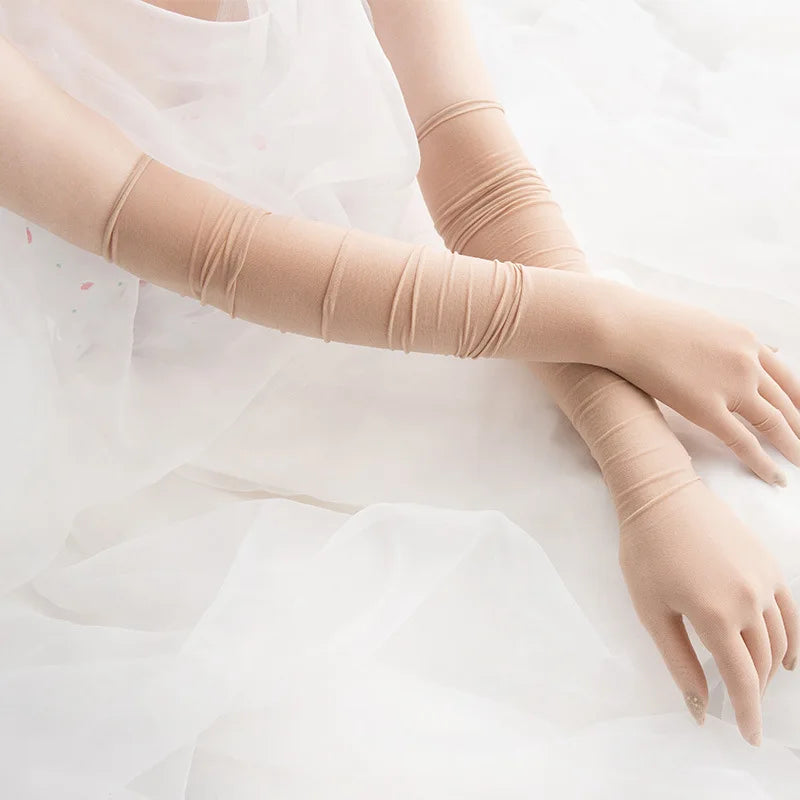 Sexy Thin Transparent Elastic Tight Stocking Gloves Women Night Club Wedding Dance Party Sunscreen Summer Etiquette Gloves