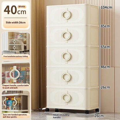Iving Room Storage Cabinet Thickened Folding Sliding Door Multi Layer LWardrobe Dresser Organizer Snacks Toys Furniture Home