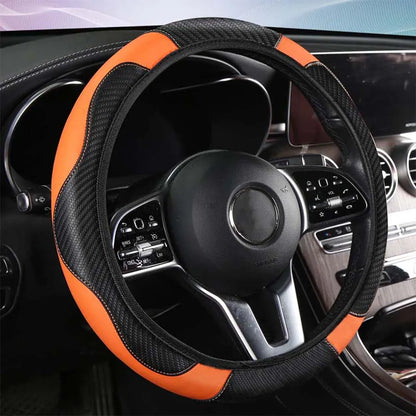 Car Steering Wheel Cover Breathable Anti Slip PU Leather Steering Covers Suitable 37-38.5cm Auto Decoration Carbon Fiber