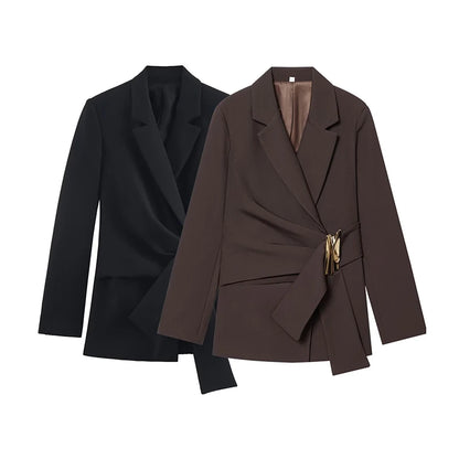 Women's Blazer Coats Autumn Fashion Buckle Decoration Long Sleeve Blazers Female Outerwear Chic Tops