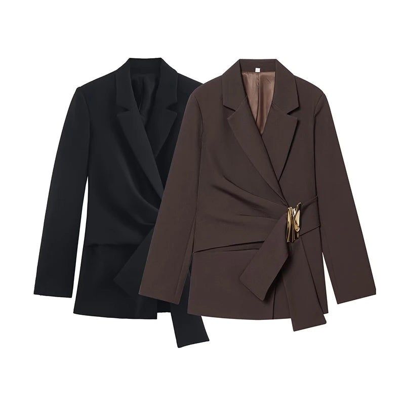 Women's Blazer Coats Autumn Fashion Buckle Decoration Long Sleeve Blazers Female Outerwear Chic Tops