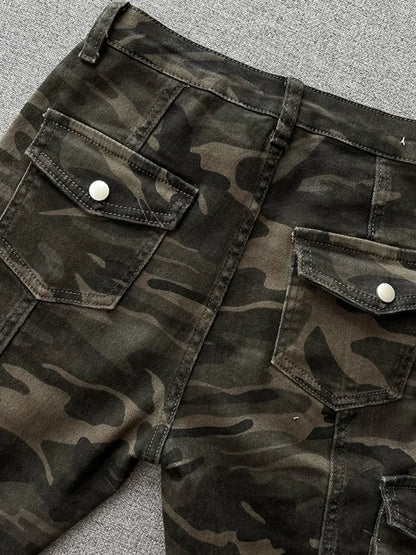 High Waist Jean Women Camouflage Cargo Style Skinny American Streetwear Aesthetic 2000s Y2k Jeans Flare Trousers Designed Chic