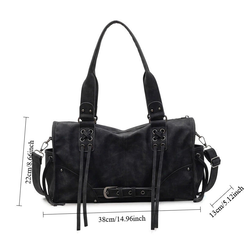 Retro Women's Motorcycle Handbag Brand Tassel Design High-end Shoulder Pillow Bag Trendy Large Capacity Underarm Bag Women's Bag