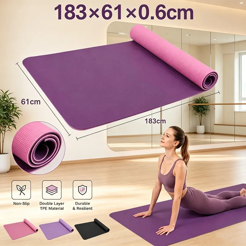 Fitness Yoga Mats Anti-slip Sport 6MM TPE Mat Blanket Exercise Yoga Pilate Gymnastics Mat Equipment Floor Work 6MM Thick TPE