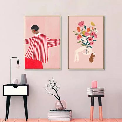 Abstract Colourful Art Poster Print Vibrant Woman Minimal Portrait Flower Canvas Painting Female Picture Home Wall Decor Cuadro