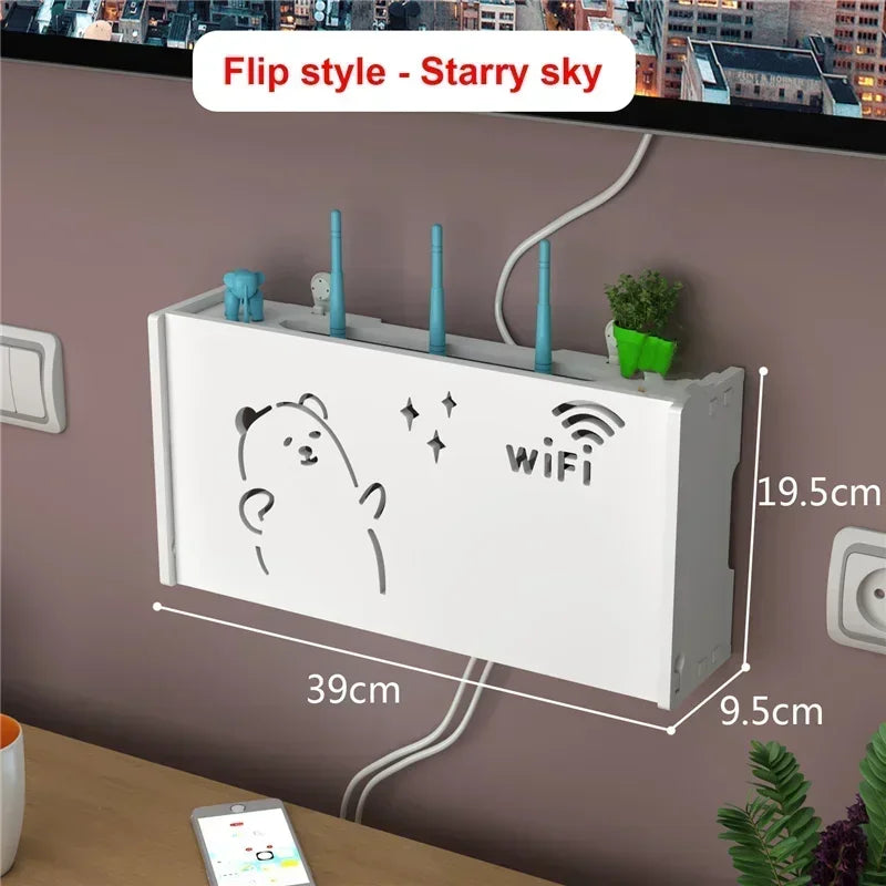 Large Wireless Wifi Router Shelf Storage Boxes Cable Power Plus Wire Bracket Wood-Plastic Wall Hanging Plug Board DIY Home Decor