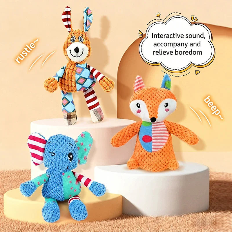 Cute Cartoon Animal Pet Plush Squeaky Toy Bite Resistant Interactive Dog Chew Toy Teeth Grinding Cleaning Training Supplies