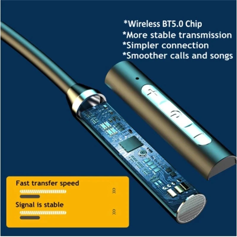 Wireless Headphone Fone Bluetooth 5.0 Neckband Earphones Silicone Hifi Stereo Sports Headset Halter Waterproof Magnetic Earbuds