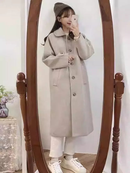 New Korean Fashion Loose Mid length Woolen Coat for Women Autumn and Winter Student Warm Woolen Jackets Women Winter Clothes