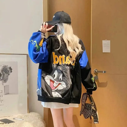 American Style Loose Baseball Jacket Cool Biker Clothes Women's Spring Autumn Fashion Outerwear Comfortable Soft Material