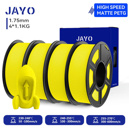 JAYO 4Rolls 3D High Speed Matte PETG 3D Filament 1.75mm 30mm/s - 600mm/s Print Range High Flow Speedy PETG 3D Printer Filament
