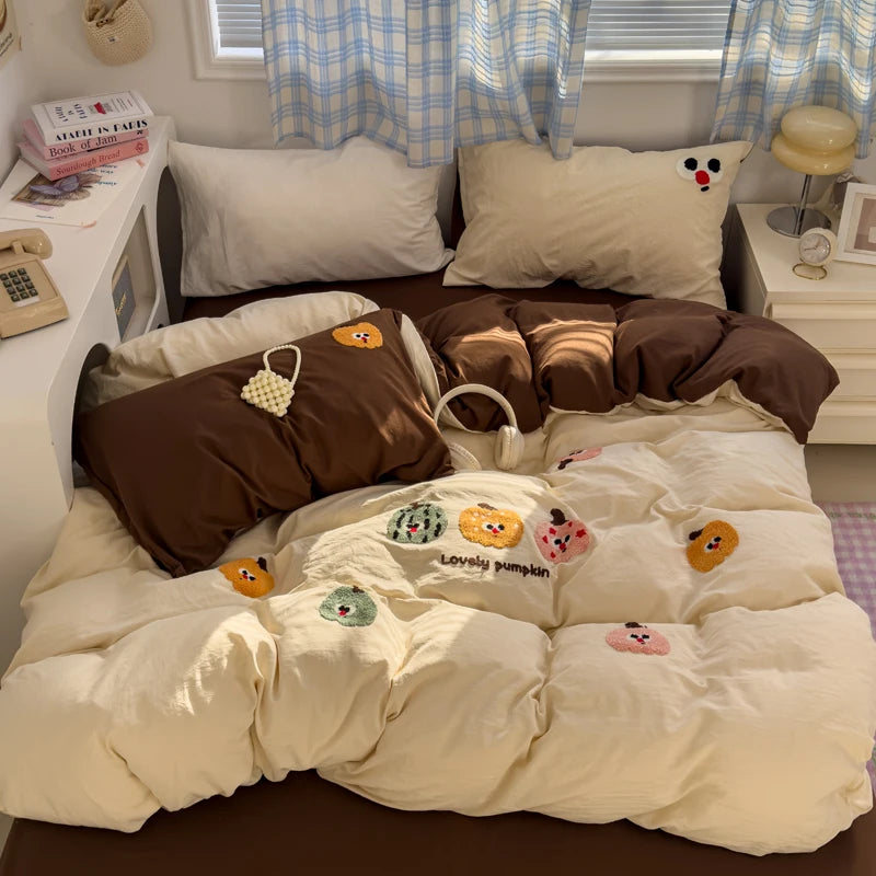 Brown Stripe Bedding Comforter Set Pillowcase bed sheet Single Full Size Bed Linen Duvet Cover Set Queen/King Double Single Bed