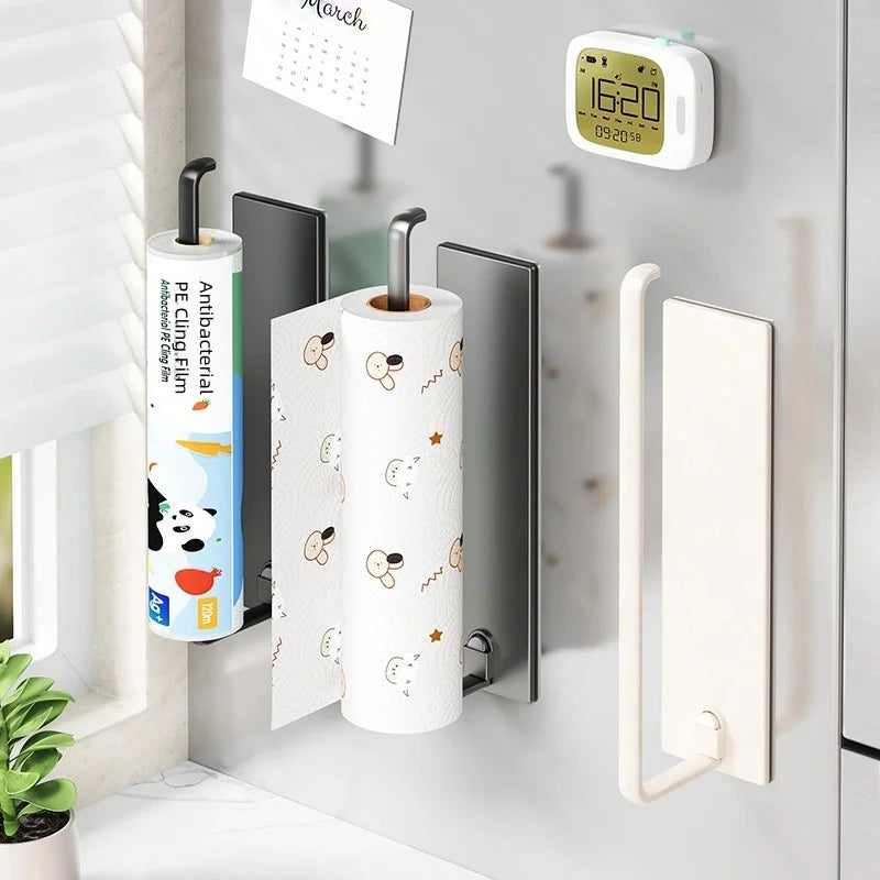 1 magnetic self-adhesive wall-mounted tissue holder with cling film, easy magnetic installation, suitable for kitchen, bathroom