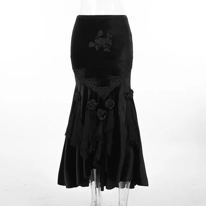 Mall Goth Velvet Fishtail Skirt Women Vintage Jacquard Hip Wrap Fairy Grunge Skirt Victorian Ladies Steampunk Long Skirt