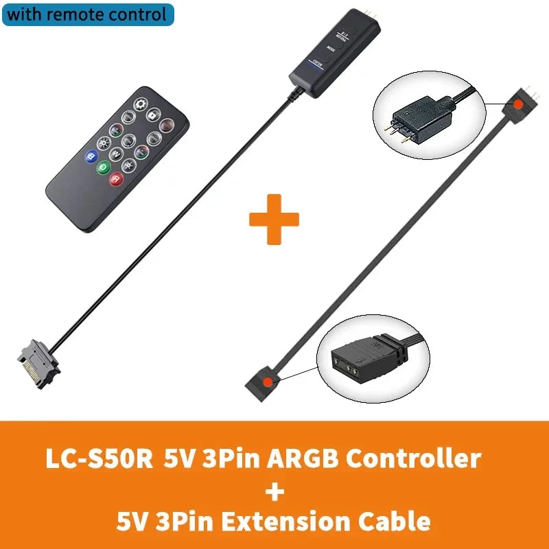 TEUCER  LC-S60 ARGB Controller Cable 5V 3PIN to SATA Interface Extension Controller with Remote Control for PC Cooling Fan