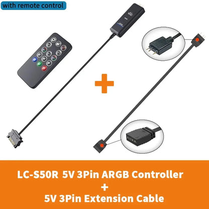 TEUCER  LC-S60 ARGB Controller Cable 5V 3PIN to SATA Interface Extension Controller with Remote Control for PC Cooling Fan
