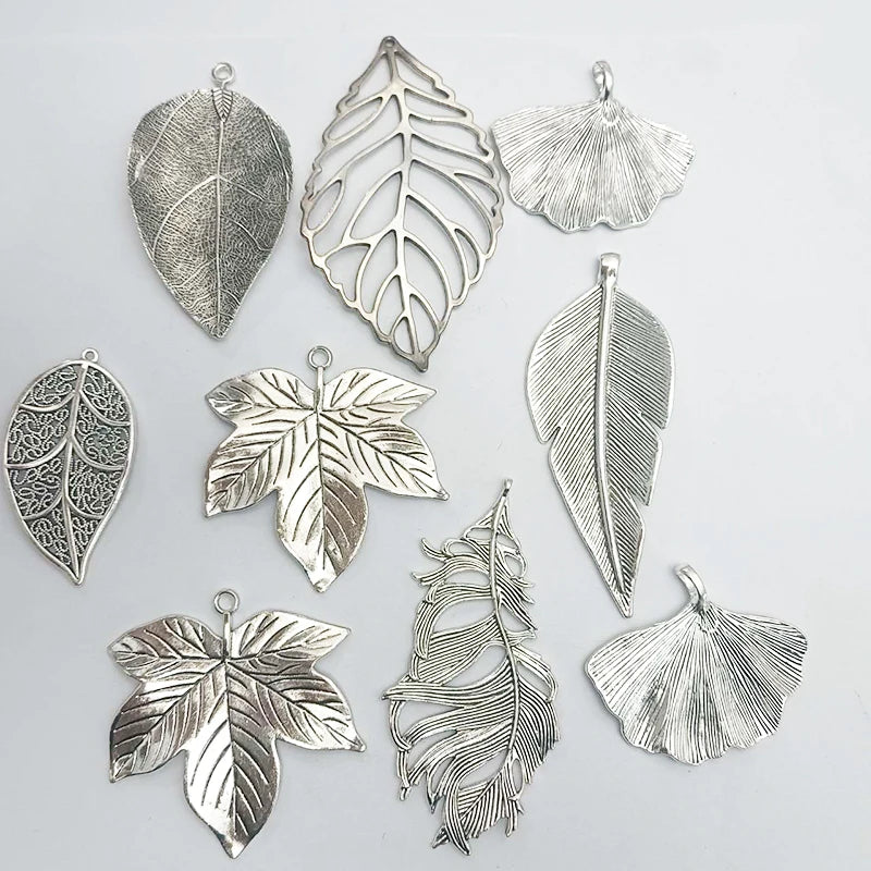 5pcs Antique Silver Color Large Tribal Branch Leaf Charms For DIY Fashion Necklace Jewellery Making Findings Accessories