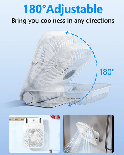 Eary 1200mAh Portable Wall Hanging Fan 4 Speed USB Rechargeable Magnetic Desk Fan 180 Adjustable Kitchen Silent Mini Cooling Fan