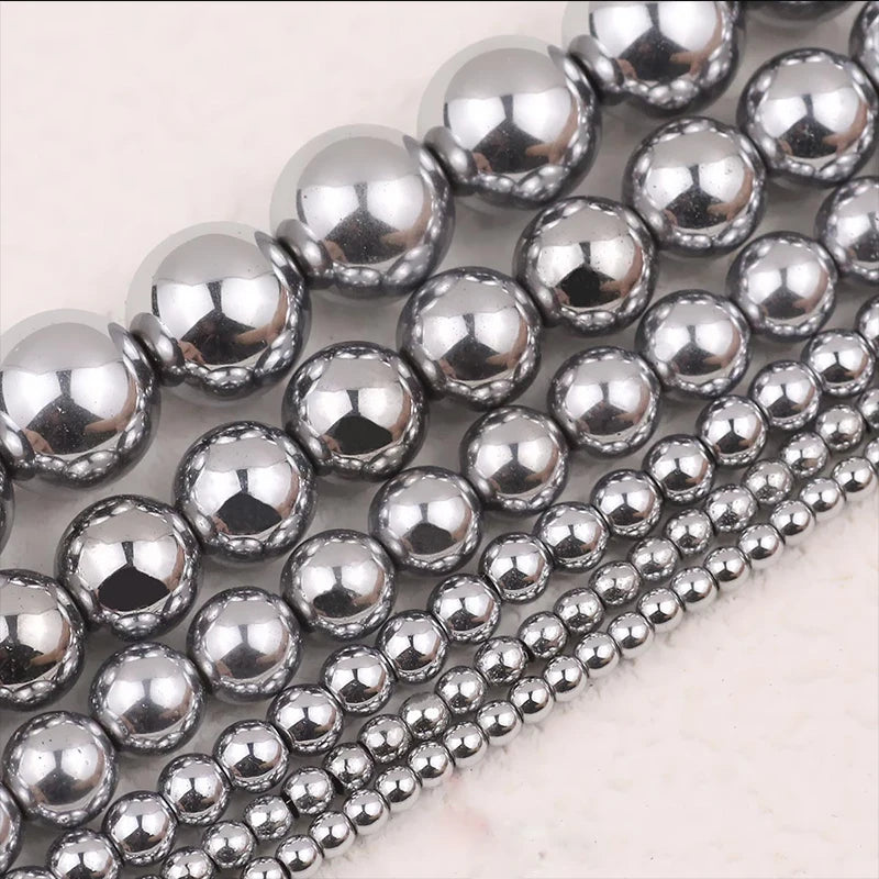 BTFBES 2-10mm Silver Color Round Beads Natural Stone Hematite Gem Non-magnetic Loose Ball For Jewelry Bracelet Necklace DIY 15''