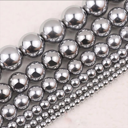 BTFBES 2-10mm Silver Color Round Beads Natural Stone Hematite Gem Non-magnetic Loose Ball For Jewelry Bracelet Necklace DIY 15''