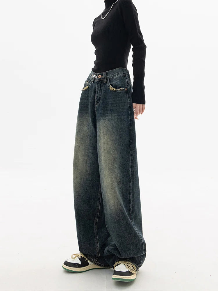Spring Autumn Wide Leg Jeans Women High Waist Denim Trousers Women's Jeans Harajuku Vintage BF Style Loose Femme Streeetwear