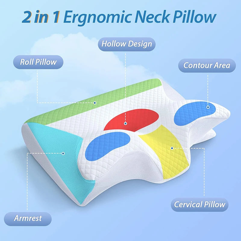 1 Stück Nackenstützkissen aus Memory-Schaum, 2-in-1 ergonomisches orthopädisches Konturkissen gegen Nackenschmerzen, konturiertes Stützkissen, Nackenkissen