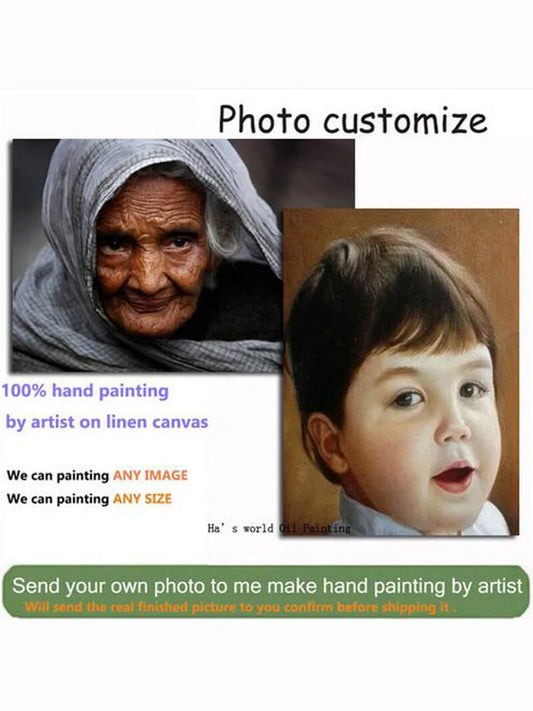 Hand painted oil paintings on Canvas Custom Painting Customize Portrait Oil Painting From Photo Wall Arts For Living Room Decor