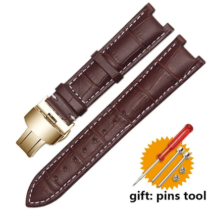 Genuine Leather Watchband For Versace Gucci GC Wristband 22*13mm 20*11mm Notched Strap Withstainless Steel Butterfly Buckle