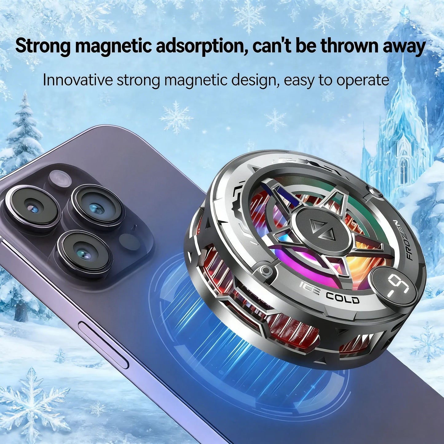 Universal Phone Cooler for Gaming, Magnetic Semiconductor Cooling Fan with Digital Display RGB Lights
