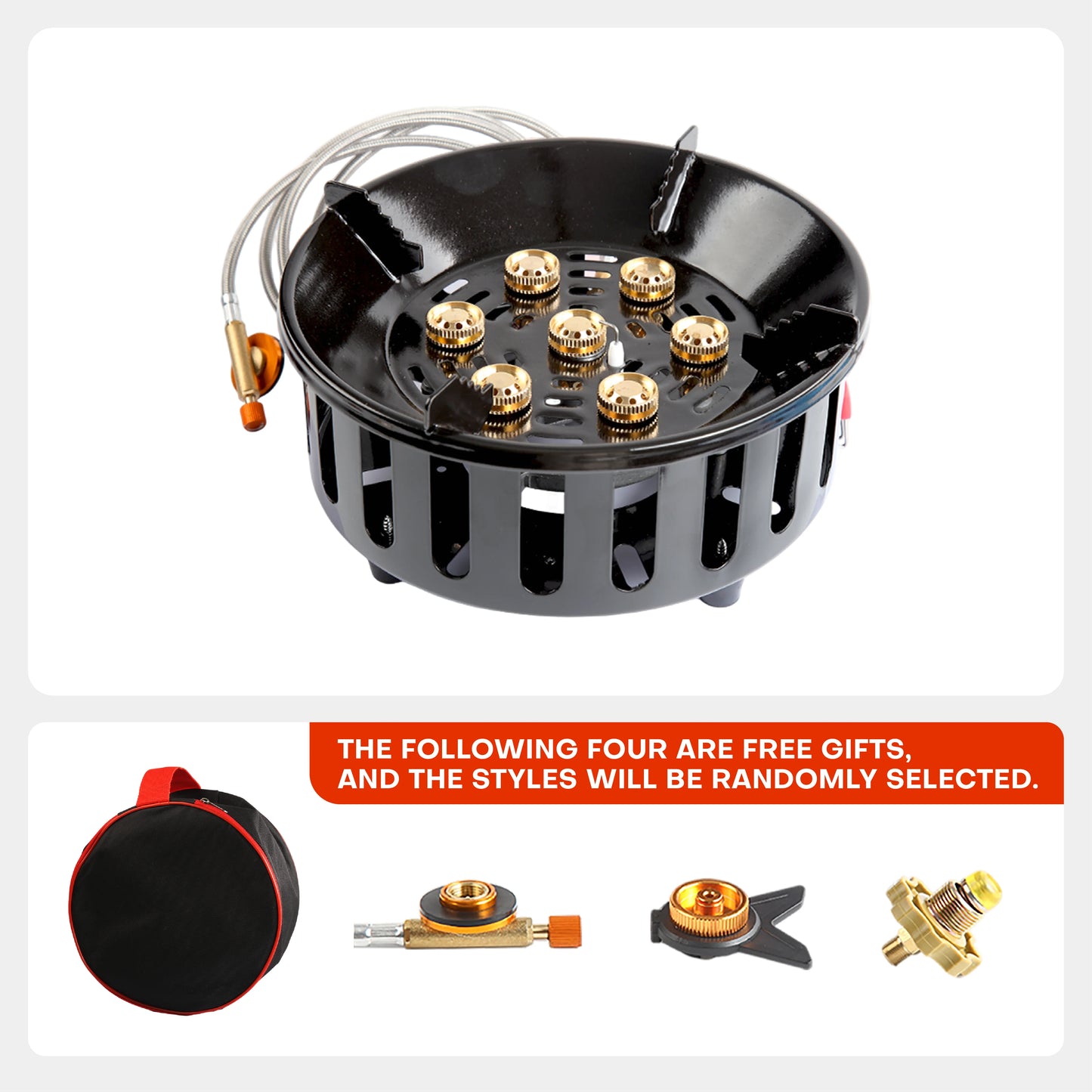 High-Power 7-Core 21000W Portable Camping Stove Windproof Outdoor Gas Burner with Electronic Ignition for Strong Fire Cooking