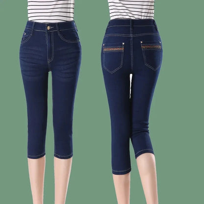 2025 New High waisted Women's Capri Denim Shorts Women Summer Thin Slim Vintage Jeans Stretch Short Straight leg Pants Leggings