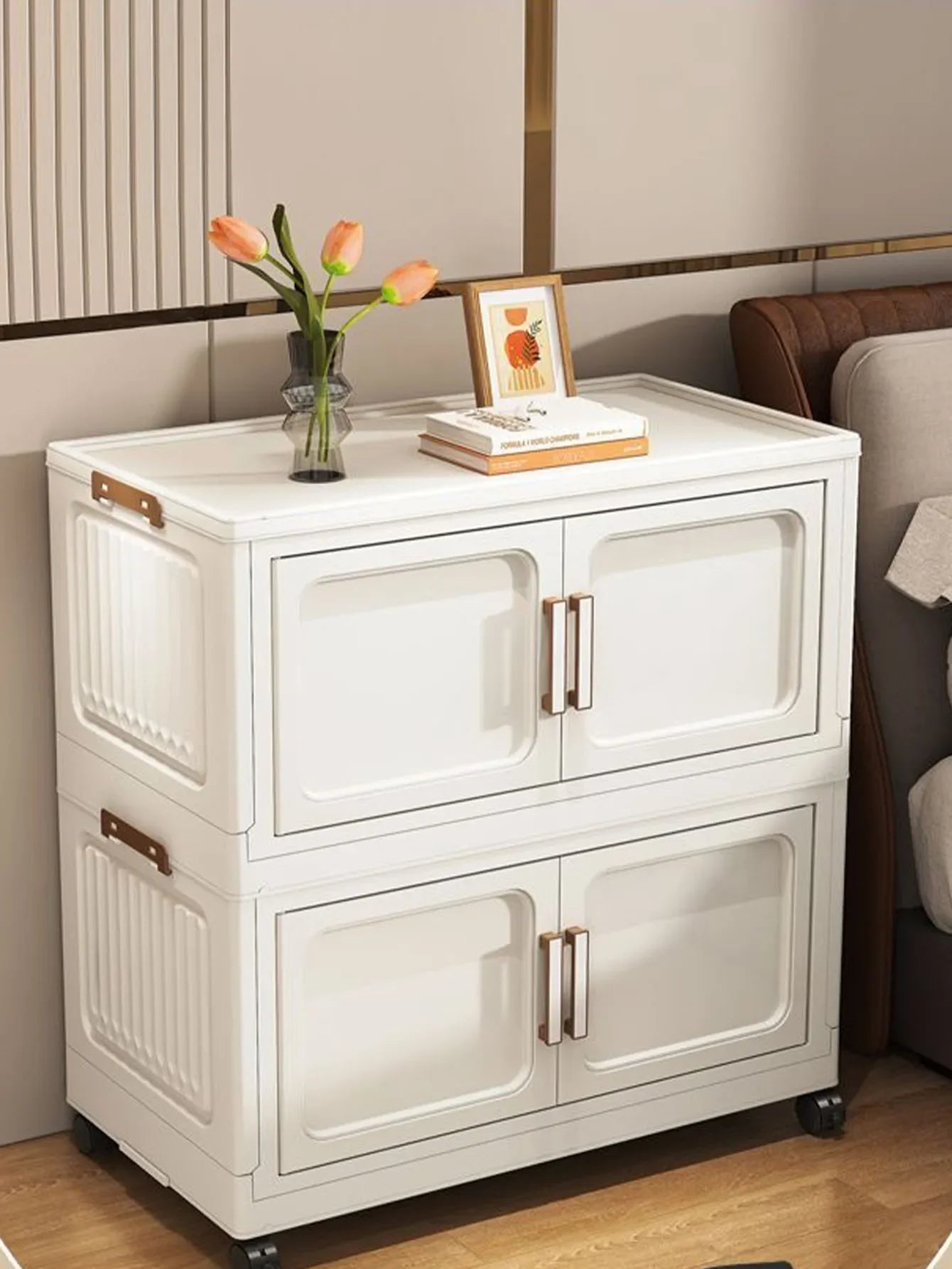 Folding Storage Cabinet with Drawers Home Organization Kitchen Bathroom Bedroom Multi-Functional Compact Closet Space Saver