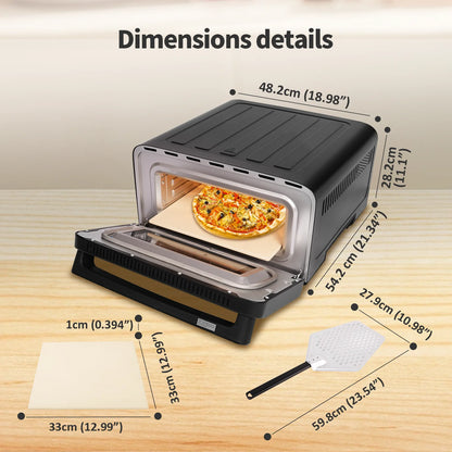 12-Inch Electric Pizza Oven - Touch Control, Up to 430°C, Includes Pizza Stone & Peel, Ready in 2.5 Minutes After Preheating