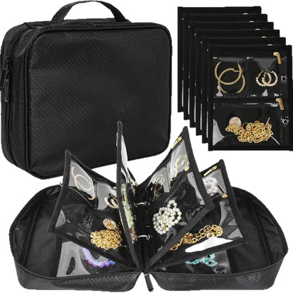 Travel Jewelry Organizer Case,Jewelry Bags Jewelry Storage Book Binder with Clear Zipper Velvet Pouch for Traveling,Earrings