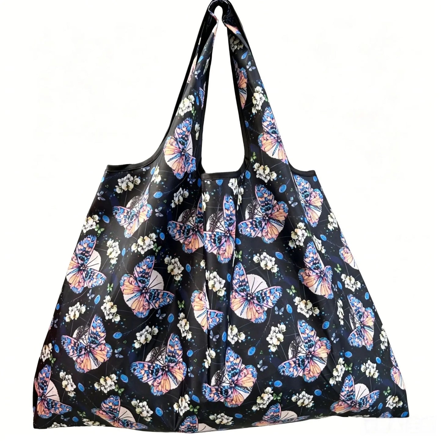 Chic Iris Flower Large Tote Bag Foldaway Convenience Nylon Shopping Bag with Shoulder Strap Lightweight Machine Washable
