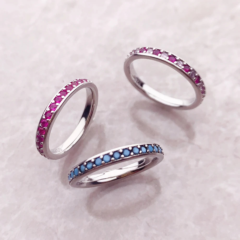Ring Elegance Colourful Stones Europe Romantic Fine Jewelry For Women Brand New Real 925 Sterling Silver Gift