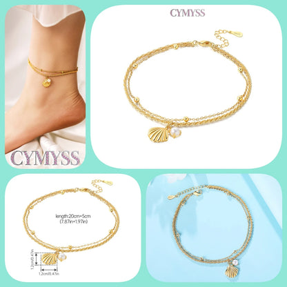 Original Anklets for Women 925 Sterling Silver Exquisite 2 Layer Zircon Chain Anklet Gold Color Ideal Summer Beach Jewelry Gift