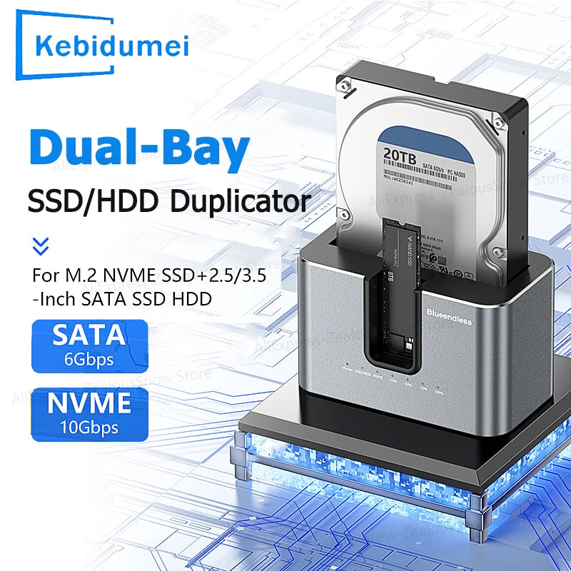 Dual Bay 2.5"/3.5" SATA HDD SSD Docking Station 10Gbps M.2 NVMe Enclosure Offline Clone Hard Drive Dock for 2.5'' 3.5'' HDD/SDD