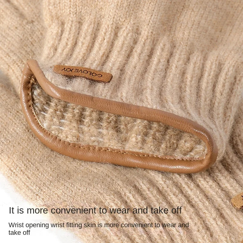 New Winter Imitation Camel Fleece Warm Gloves for Men's Outdoor Touch Screen High Elastic British Business Knitted Woolen Gloves