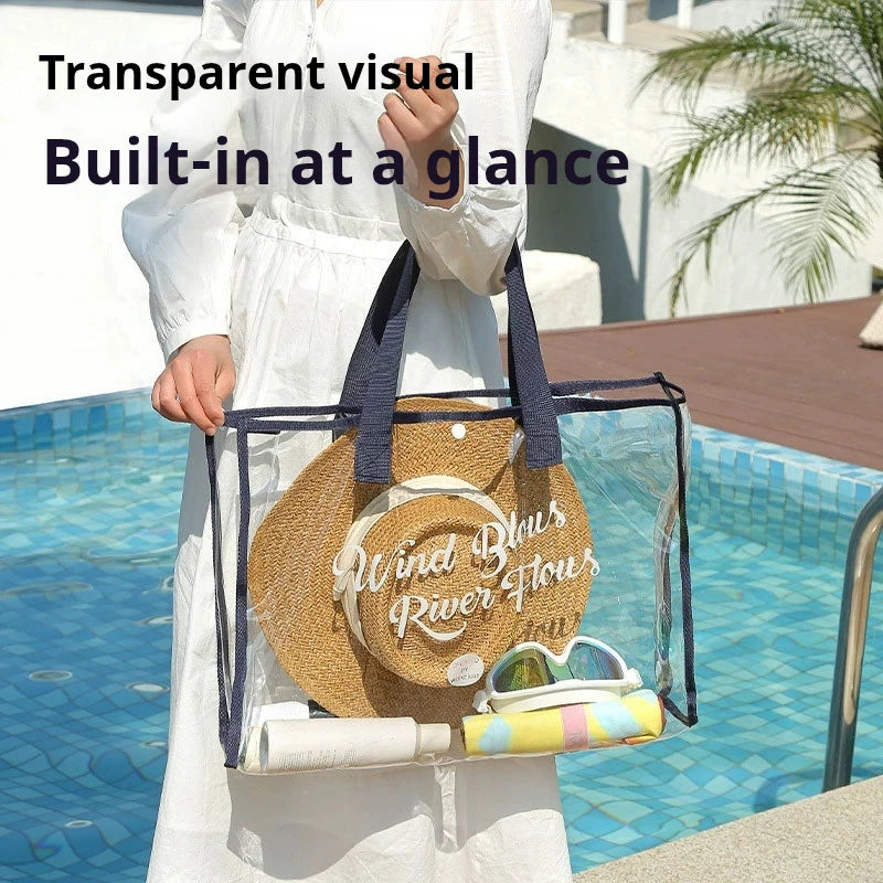 Portable Waterproof Clear Cosmetic Bag Travel Toiletry Organizer Case Beach Makeup Pouch Large Capacity Shower Bag for Outdoor