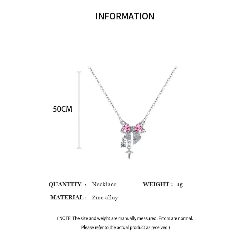 Collier pendentif nœud papillon en cristal rose féérique, style Y2K, chaîne clavicule cœur strass, bijoux femme, cadeau