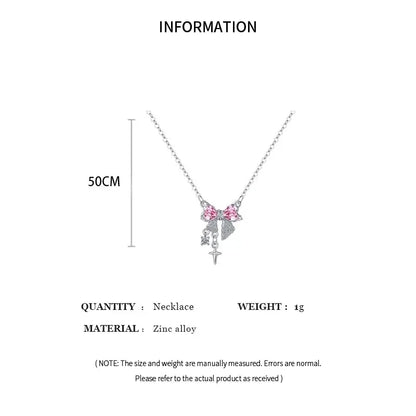 Collier pendentif nœud papillon en cristal rose féérique, style Y2K, chaîne clavicule cœur strass, bijoux femme, cadeau