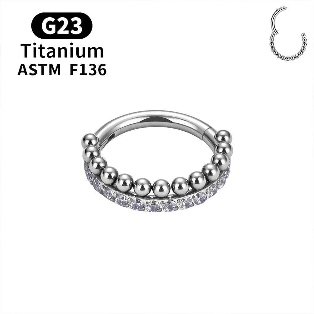 ASTM F136 Titanium 16G Hinged Nose Ring CZ Septum Clicker Cartilage Hoop Earrings Tragus Rook Daith Conch Helix Piercing Jewelry