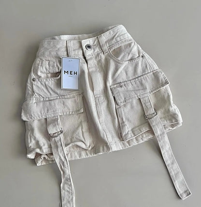 Streetwear Hot Girl Denim Skirt Women Harajuku Retro Gothic Multi Pocket Mini Skirt Fashion Casual Sexy Ultra Short Denim Skirt